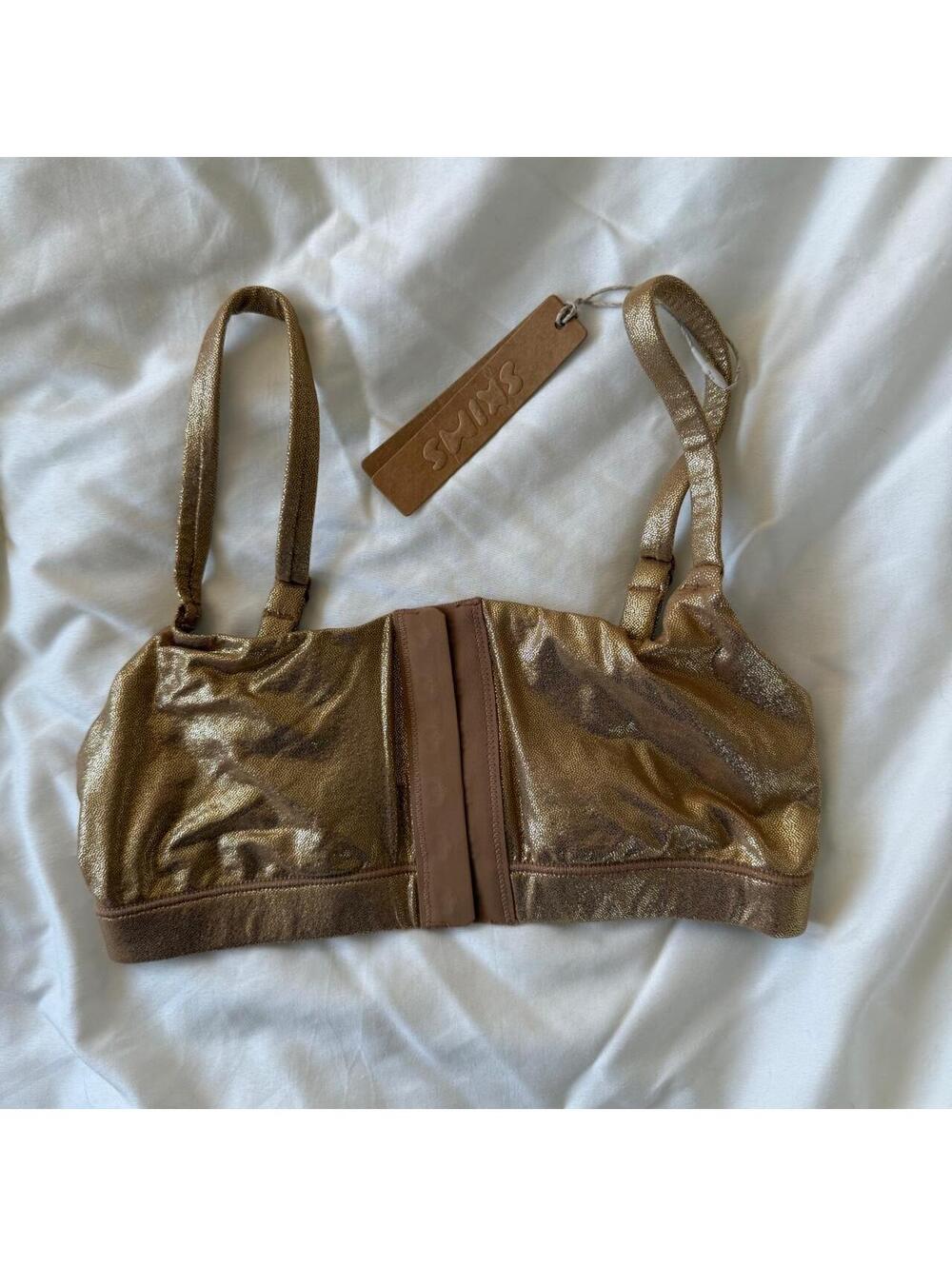 Skims metallic scoop bralette front closure NWT